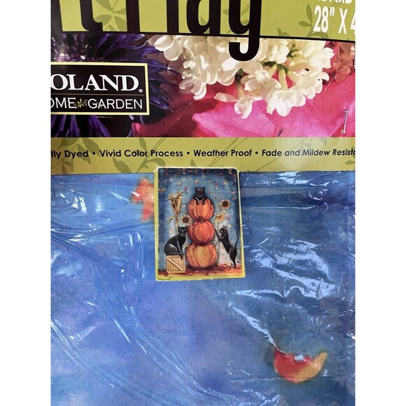 Brand New Toland Harvest Cat Standard Flag 28 by 40 Black Cat Pumpkins Fall - Picture 2 of 5